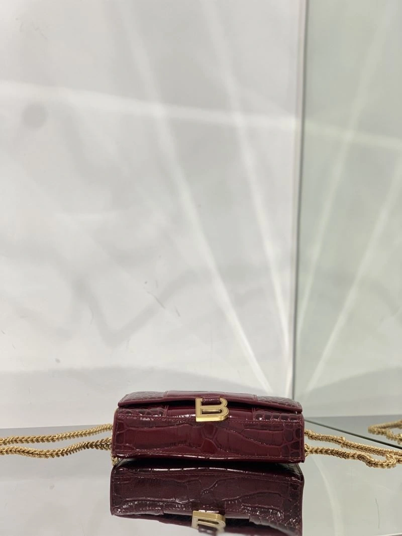 Durable Balenciaga Iconic Hourglass Crocodile Chain Bag in Wine Red 72618