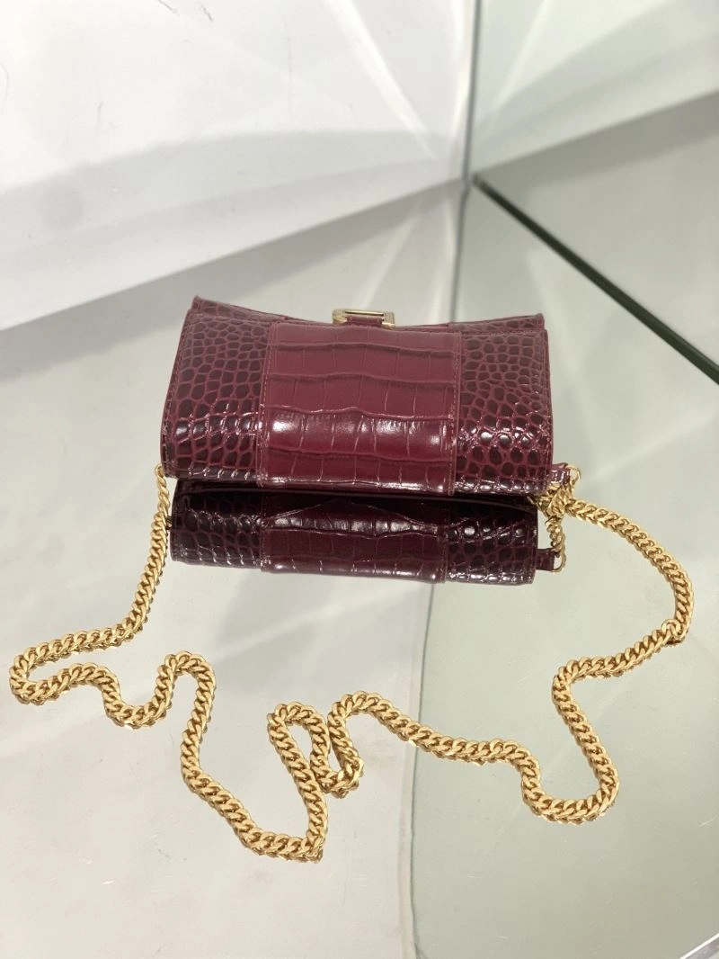 Durable Balenciaga Iconic Hourglass Crocodile Chain Bag in Wine Red 72618
