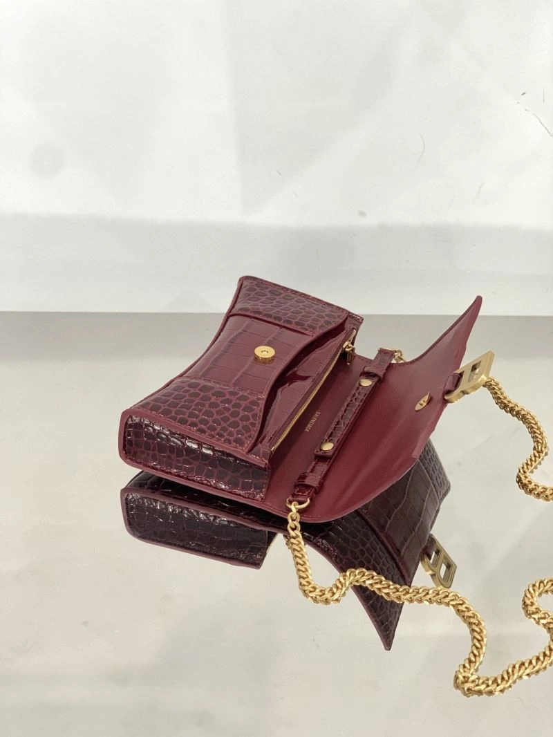 Durable Balenciaga Iconic Hourglass Crocodile Chain Bag in Wine Red 72618