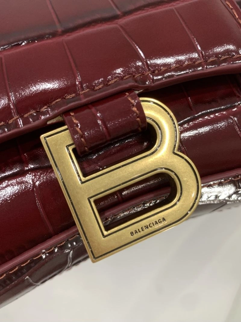 Durable Balenciaga Iconic Hourglass Crocodile Chain Bag in Wine Red 72618