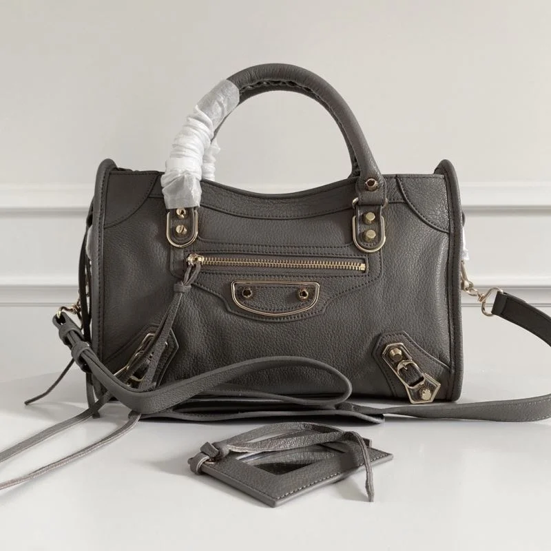 Effortless Balenciaga Italian Goat Leather Motorcycle Bag with Gold Studs 38321