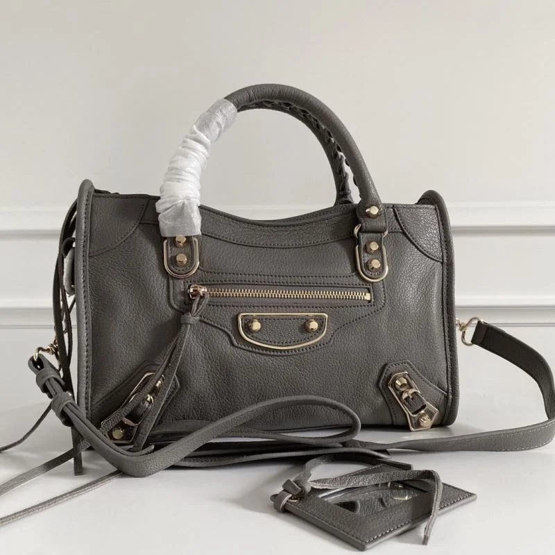 Effortless Balenciaga Italian Goat Leather Motorcycle Bag with Gold Studs 38321