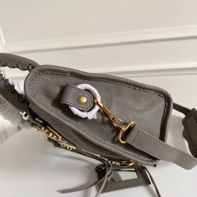 Effortless Balenciaga Italian Goat Leather Motorcycle Bag with Gold Studs 38321