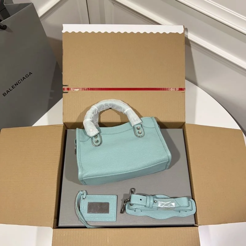 Balenciaga Lake Blue Goat Leather Motorcycle Bag with Mirror TopPick 38295
