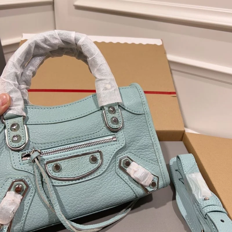 Balenciaga Lake Blue Goat Leather Motorcycle Bag with Mirror TopPick 38295