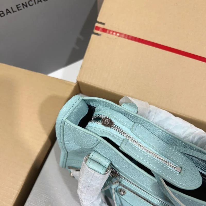 Balenciaga Lake Blue Goat Leather Motorcycle Bag with Mirror TopPick 38295