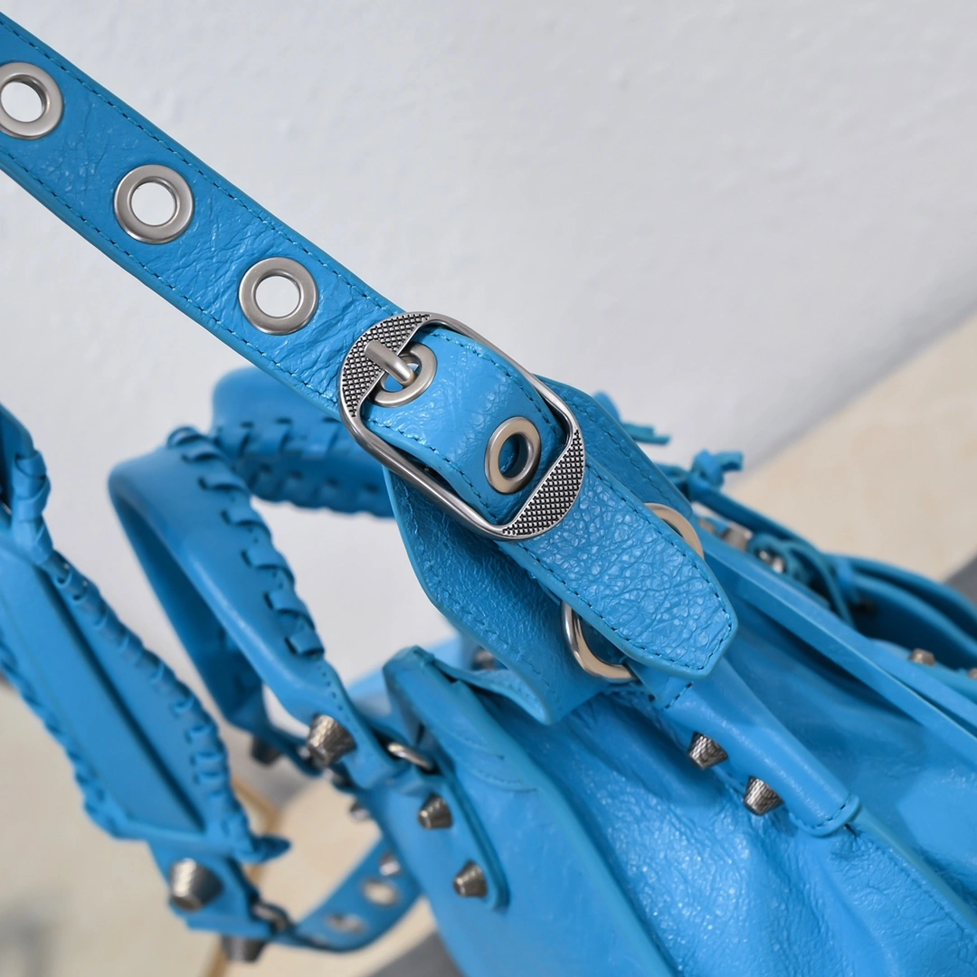 Unisex Balenciaga Lake Blue Neo Cagole Motorcycle Bag with Mirror 61004