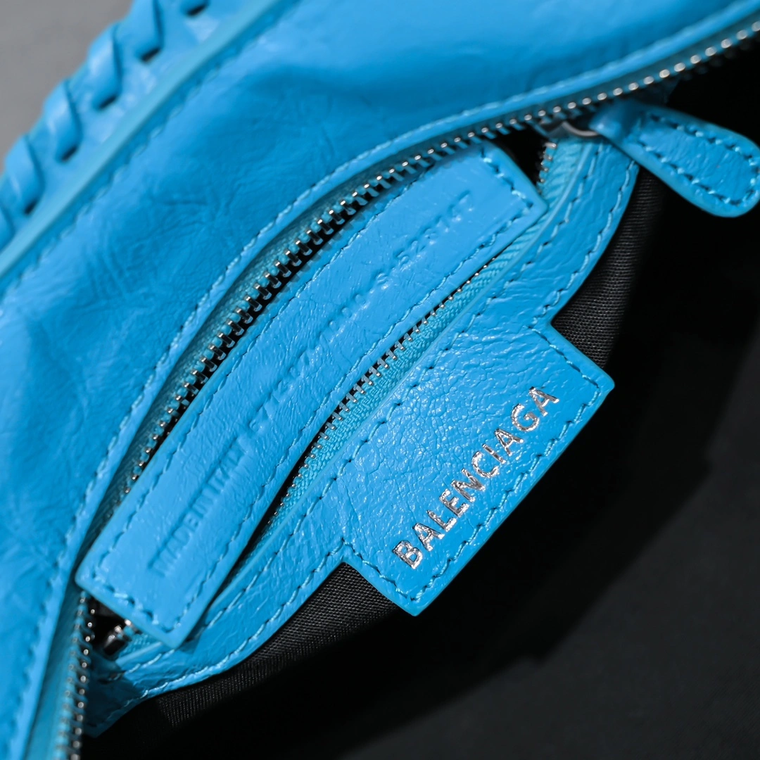 Unisex Balenciaga Lake Blue Neo Cagole Motorcycle Bag with Mirror 61004