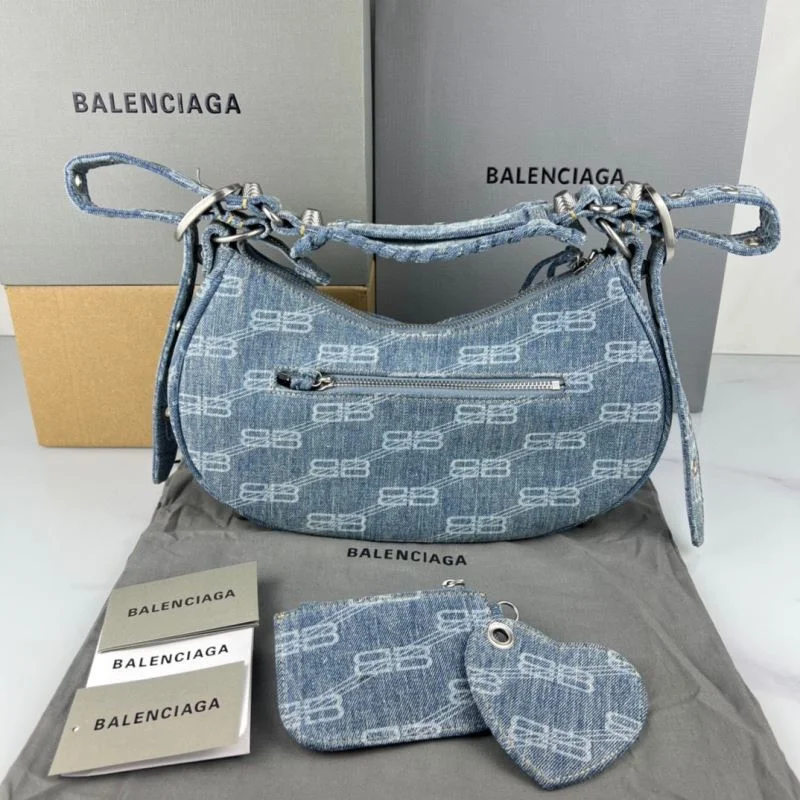 Timeless Balenciaga Le Cagole Blue Denim Half-Moon Shoulder Bag 38380
