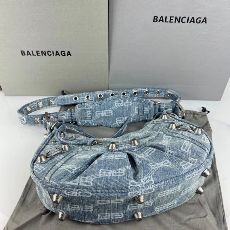 Timeless Balenciaga Le Cagole Blue Denim Half-Moon Shoulder Bag 38380