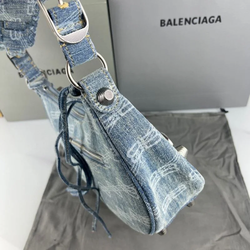 Timeless Balenciaga Le Cagole Blue Denim Half-Moon Shoulder Bag 38380