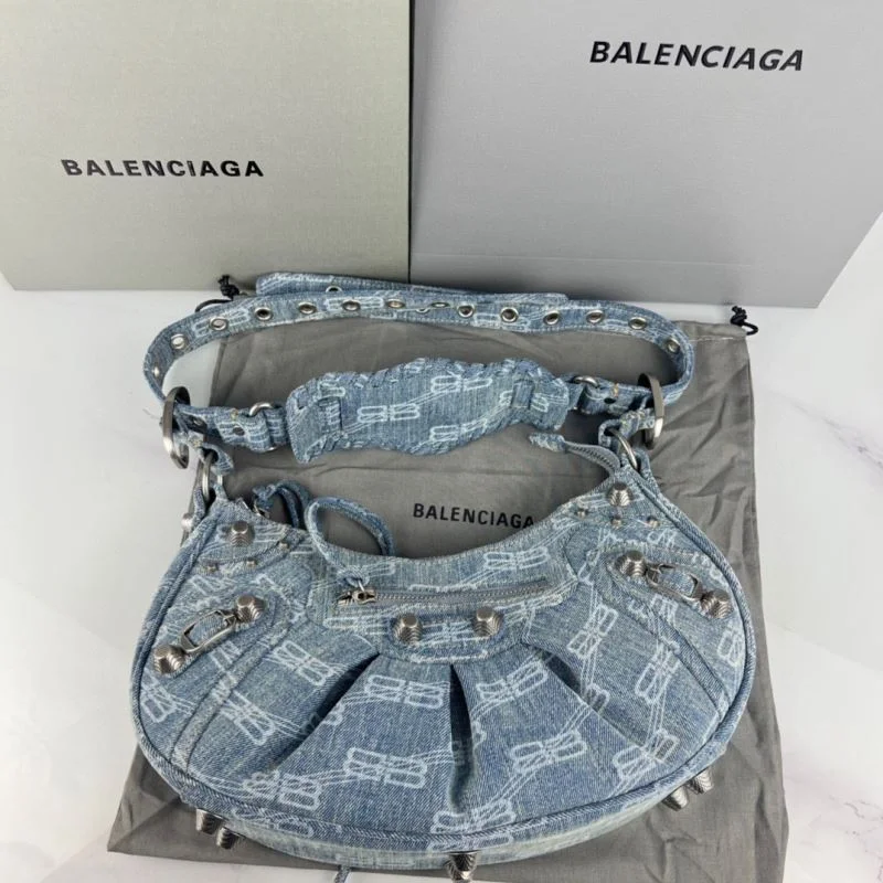 Timeless Balenciaga Le Cagole Blue Denim Half-Moon Shoulder Bag 38380