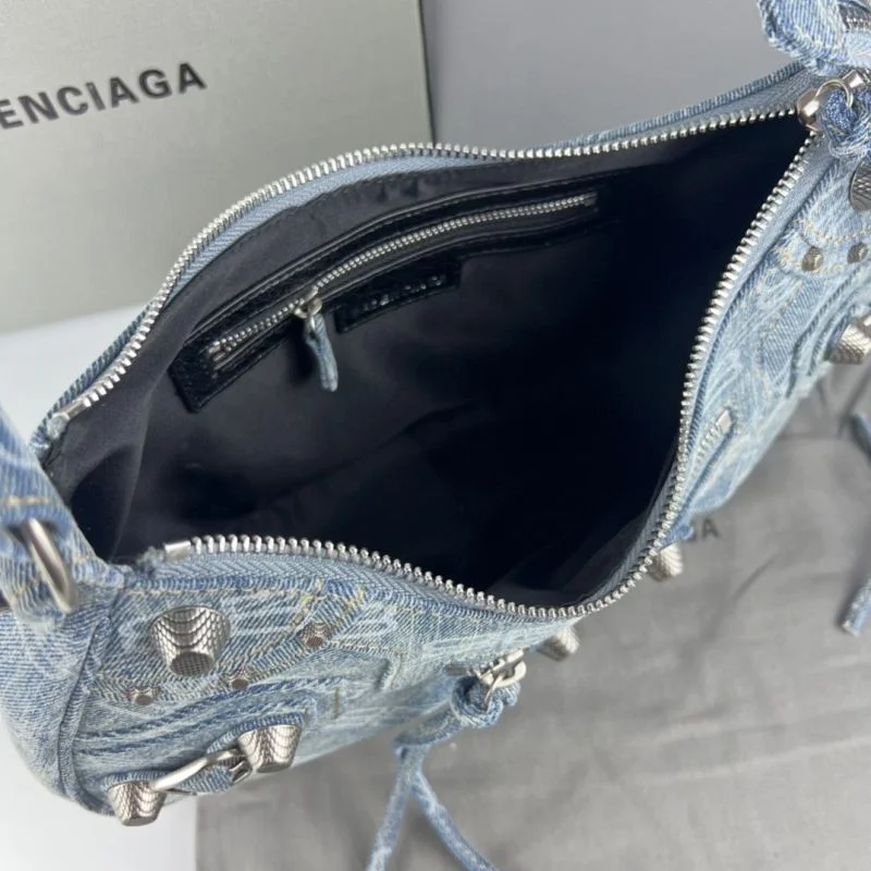 Timeless Balenciaga Le Cagole Blue Denim Half-Moon Shoulder Bag 38380