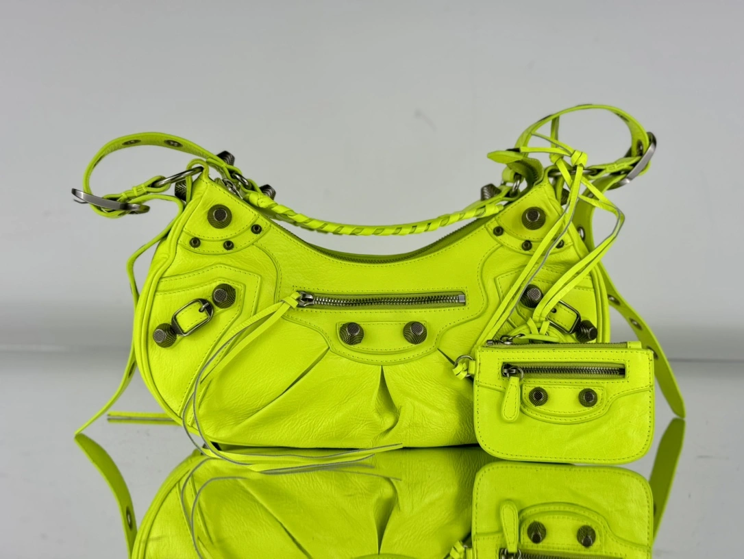 Soft Balenciaga Le Cagole Crescent Dumpling Bag in Fluorescent Green 61072