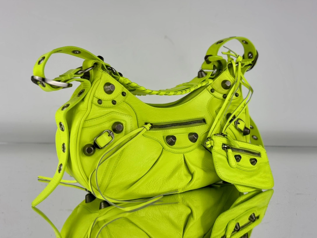 Soft Balenciaga Le Cagole Crescent Dumpling Bag in Fluorescent Green 61072