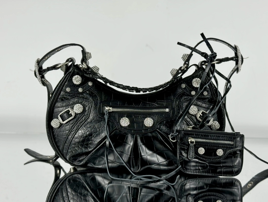 Balenciaga Le Cagole Crocodile-Embossed Half-Moon Bag Bold 61070