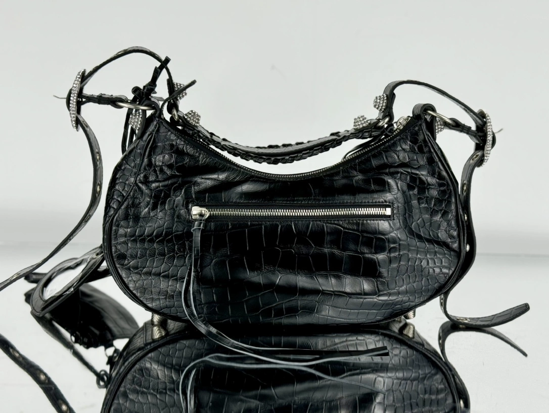 Balenciaga Le Cagole Crocodile-Embossed Half-Moon Bag Bold 61070
