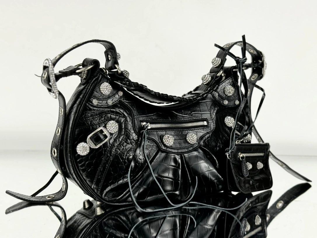 Balenciaga Le Cagole Crocodile-Embossed Half-Moon Bag Bold 61070