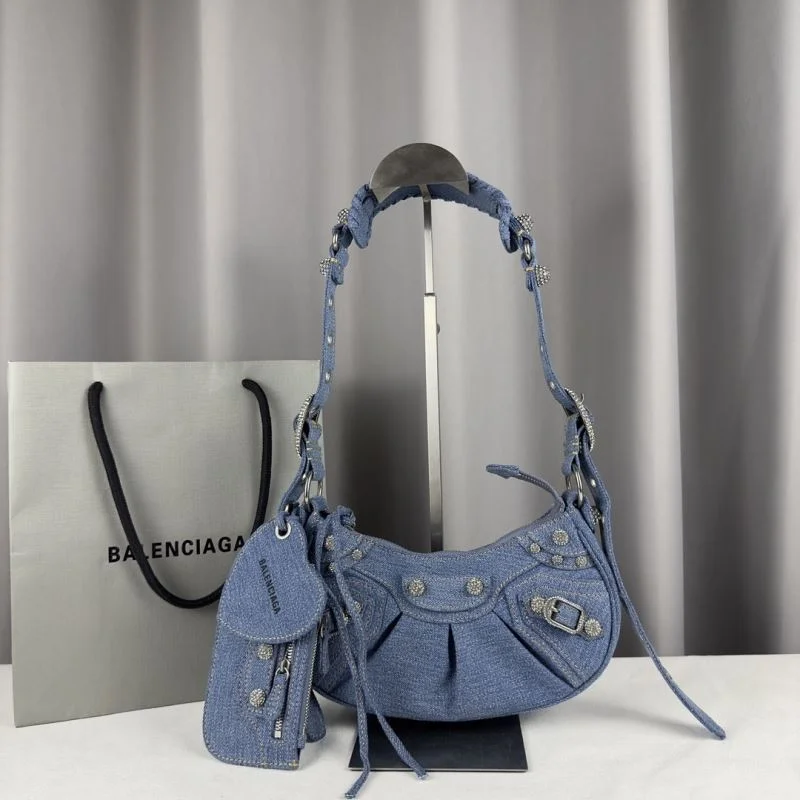 Balenciaga Le Cagole Dark Blue Denim Half-Moon Shoulder Bag QuickDry 38389