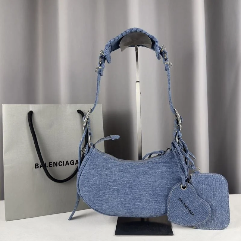 Balenciaga Le Cagole Dark Blue Denim Half-Moon Shoulder Bag QuickDry 38389