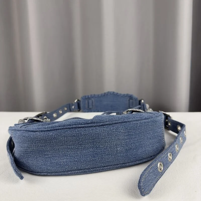Balenciaga Le Cagole Dark Blue Denim Half-Moon Shoulder Bag QuickDry 38389