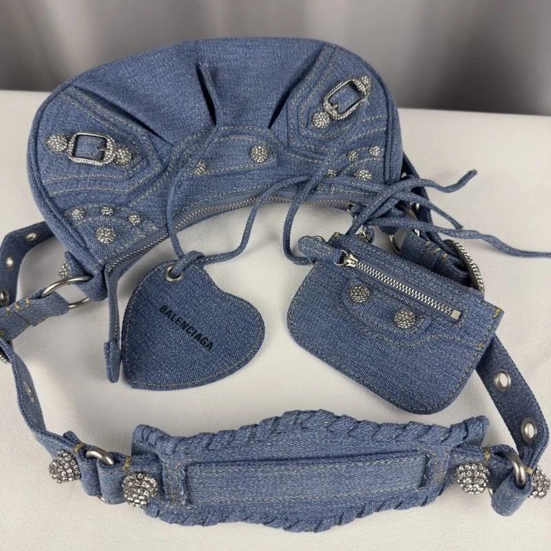 Balenciaga Le Cagole Dark Blue Denim Half-Moon Shoulder Bag QuickDry 38389