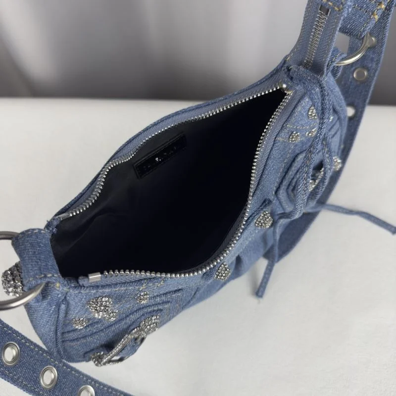 Balenciaga Le Cagole Dark Blue Denim Half-Moon Shoulder Bag QuickDry 38389