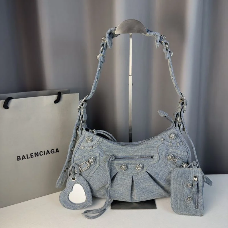 Balenciaga Le Cagole Denim Half-Moon Shoulder Bag SmoothTexture 38382