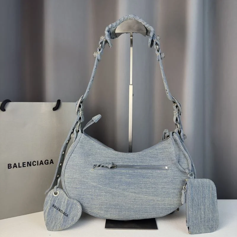 Balenciaga Le Cagole Denim Half-Moon Shoulder Bag SmoothTexture 38382