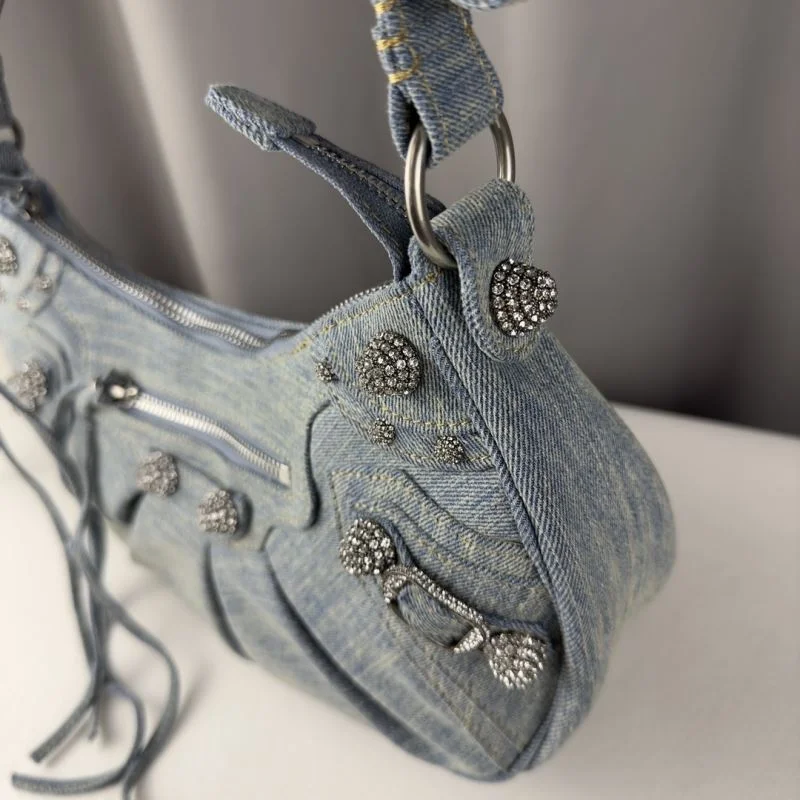 Balenciaga Le Cagole Denim Half-Moon Shoulder Bag SmoothTexture 38382