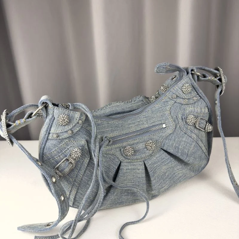 Balenciaga Le Cagole Denim Half-Moon Shoulder Bag SmoothTexture 38382