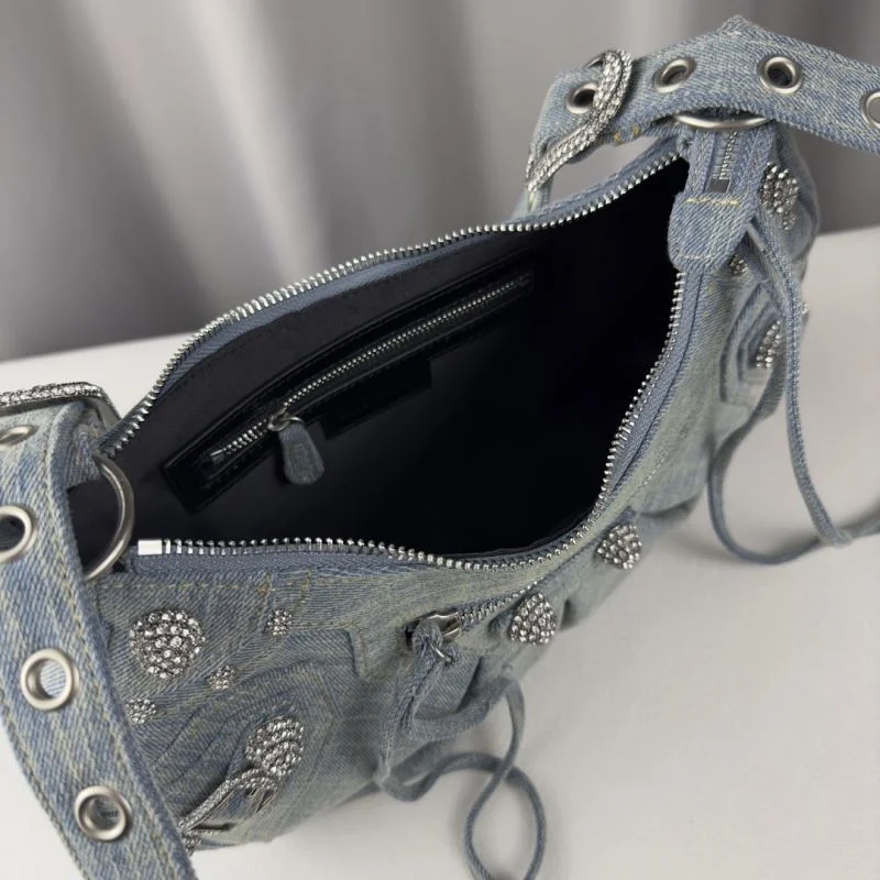 Balenciaga Le Cagole Denim Half-Moon Shoulder Bag SmoothTexture 38382