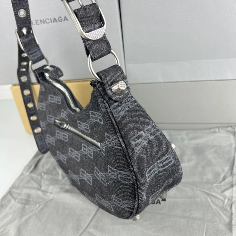 Balenciaga Le Cagole Denim Print Crescent Bag with Mirror Pouch Sleek 78827