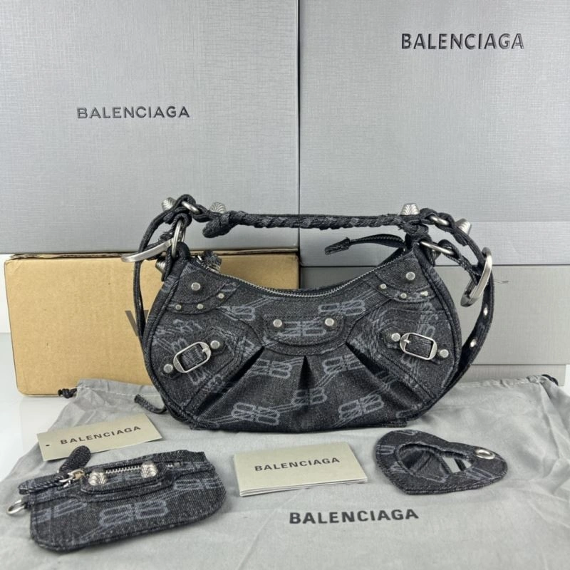 EasyCare Balenciaga Le Cagole Denim Print Crescent Bag with Mirror Pouch 78800