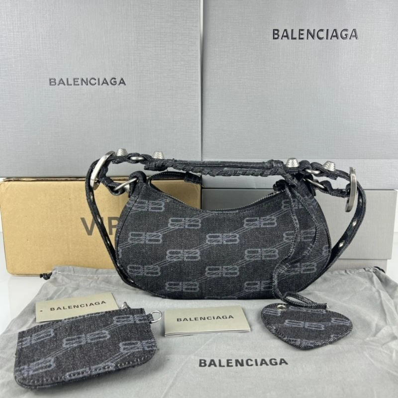 EasyCare Balenciaga Le Cagole Denim Print Crescent Bag with Mirror Pouch 78800