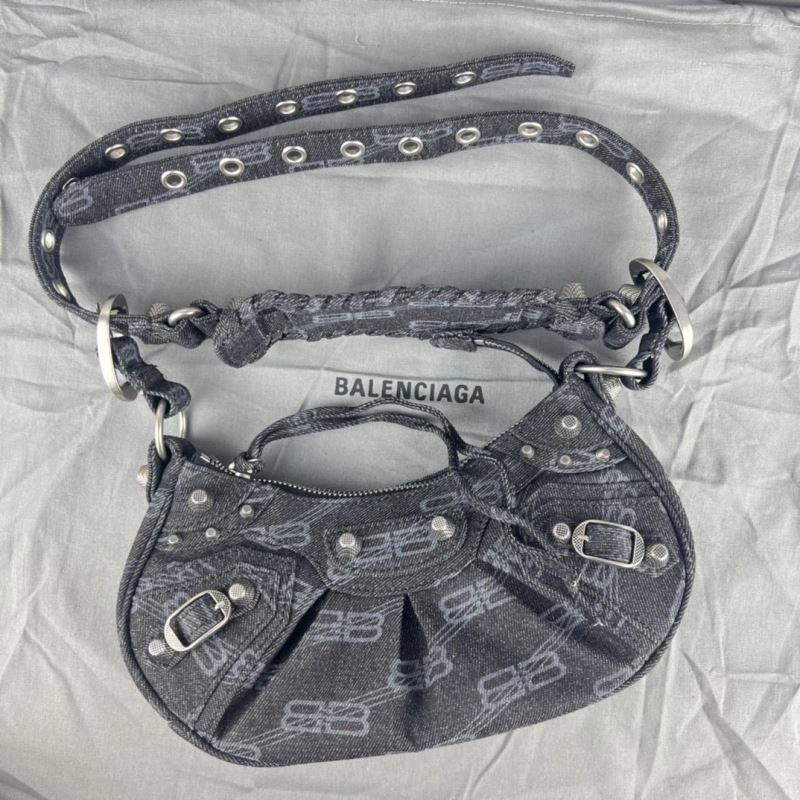EasyCare Balenciaga Le Cagole Denim Print Crescent Bag with Mirror Pouch 78800