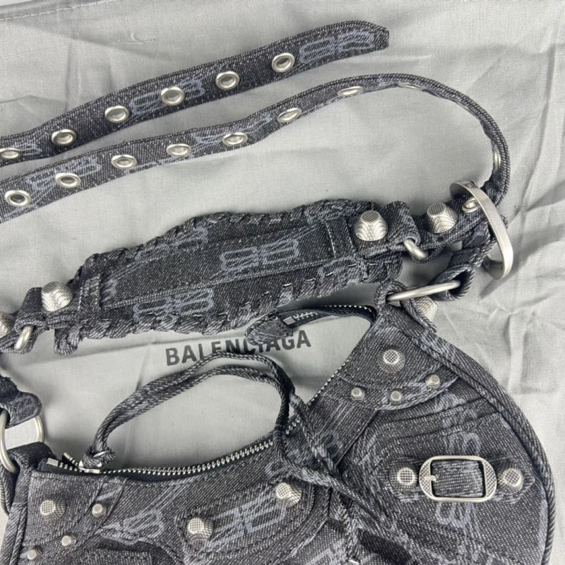 EasyCare Balenciaga Le Cagole Denim Print Crescent Bag with Mirror Pouch 78800