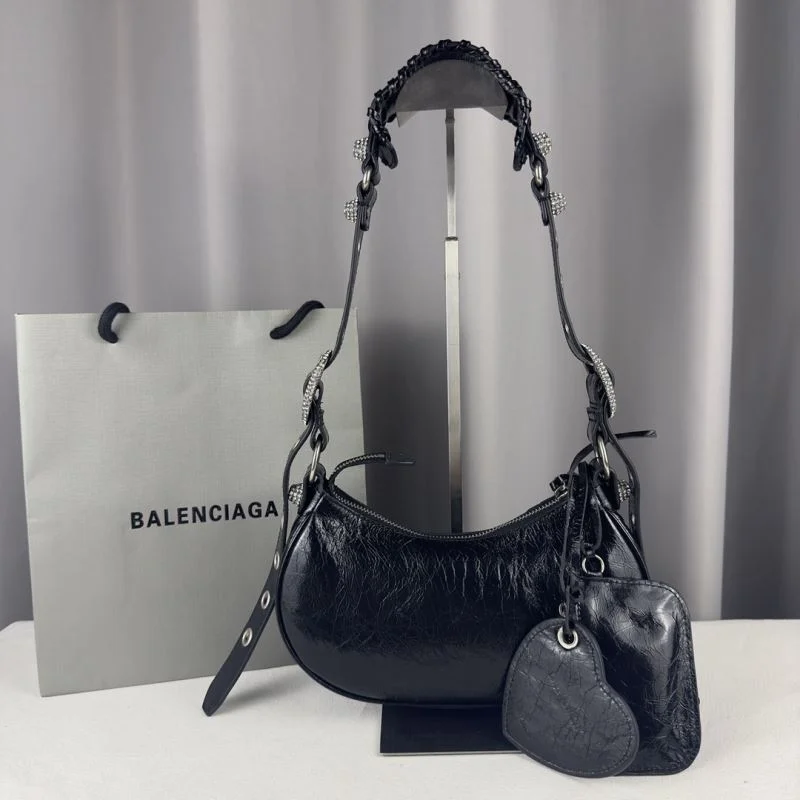 WaterResistant Balenciaga Le Cagole Diamond-Studded Half-Moon Bag 38395