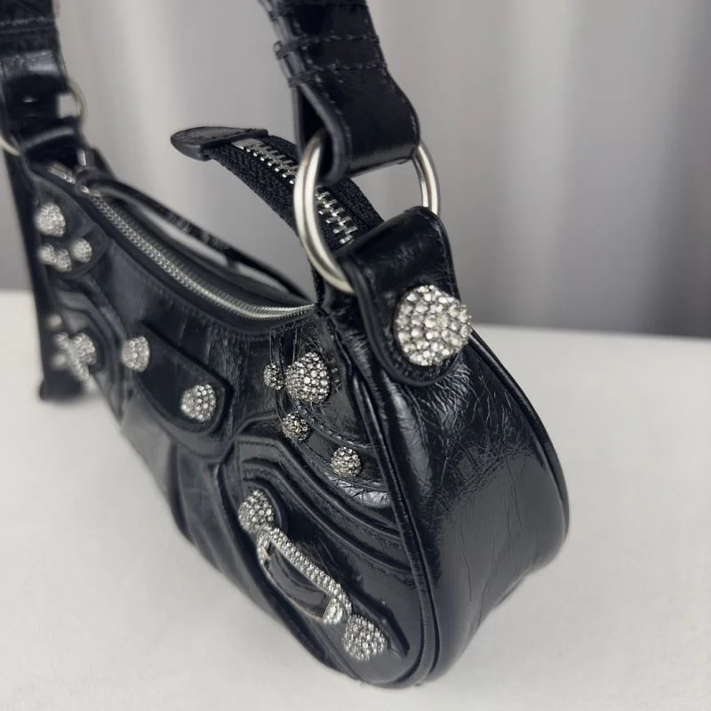 WaterResistant Balenciaga Le Cagole Diamond-Studded Half-Moon Bag 38395
