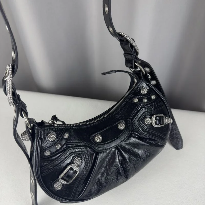 WaterResistant Balenciaga Le Cagole Diamond-Studded Half-Moon Bag 38395