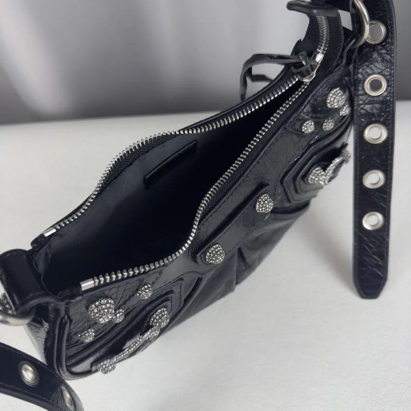 WaterResistant Balenciaga Le Cagole Diamond-Studded Half-Moon Bag 38395