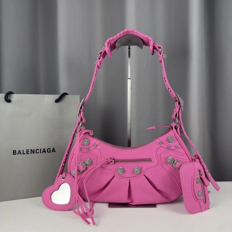 Balenciaga Le Cagole Diamond-Studded Pink Denim Crossbody Bag Packable 78382