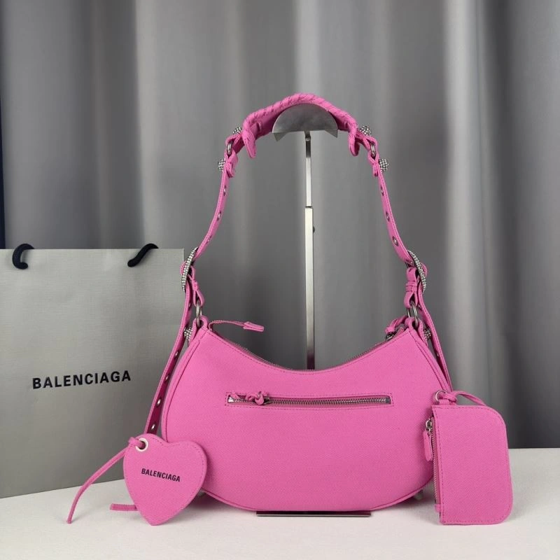 Balenciaga Le Cagole Diamond-Studded Pink Denim Crossbody Bag Packable 78382