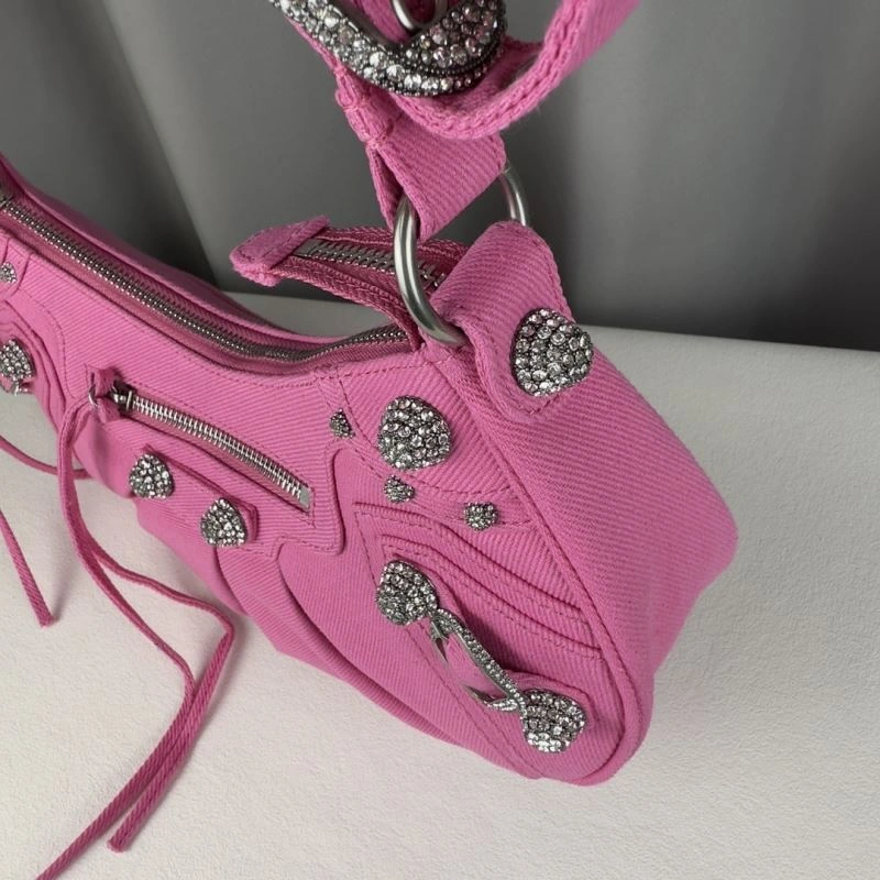 Balenciaga Le Cagole Diamond-Studded Pink Denim Crossbody Bag Packable 78382