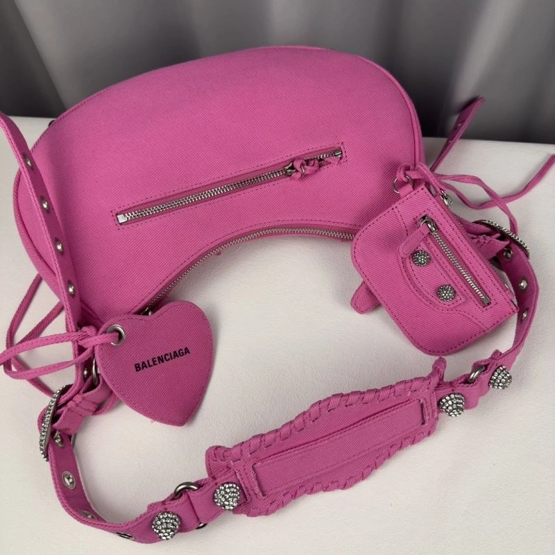 Balenciaga Le Cagole Diamond-Studded Pink Denim Crossbody Bag Packable 78382