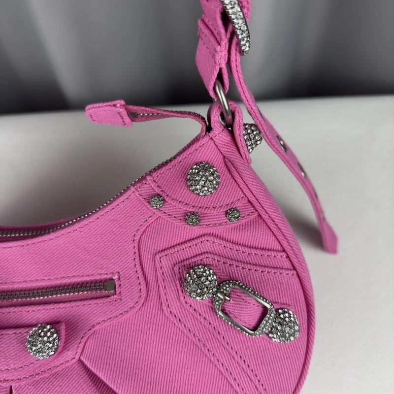 Balenciaga Le Cagole Diamond-Studded Pink Denim Crossbody Bag Packable 78382