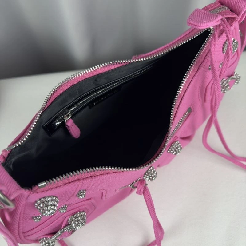 Balenciaga Le Cagole Diamond-Studded Pink Denim Crossbody Bag Packable 78382