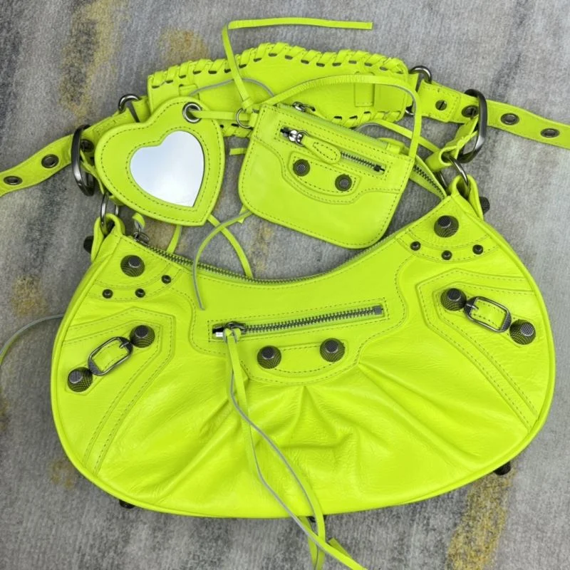Reliable Balenciaga Le Cagole Fluo Yellow Motorcycle Dumpling Bag 38365