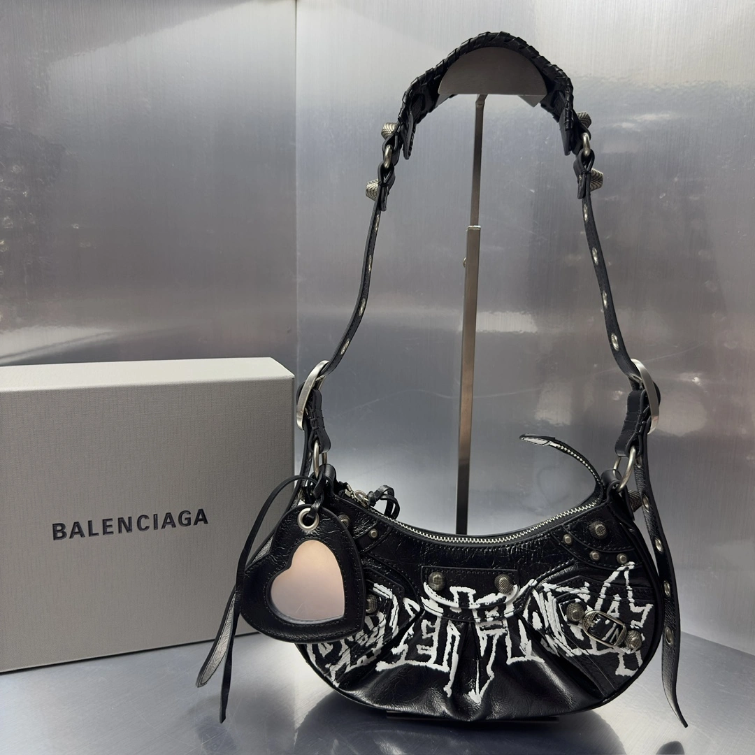 Affordable Balenciaga Le Cagole Graffiti Half-Moon Shoulder Bag - Retro Rock 72603