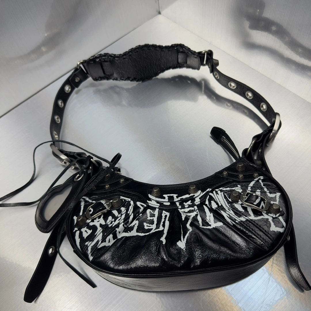 Affordable Balenciaga Le Cagole Graffiti Half-Moon Shoulder Bag - Retro Rock 72603